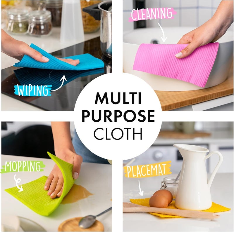 SUPERSCANDI 10 Pack Swedish Dishcloths for Kitchen - 100% Biodegradable & Compostable | Reusable Paper Towels Washable, Food-Safe & Without Plastic - Dish Rags Suitable for Any Surface | Multicolor - Image 3
